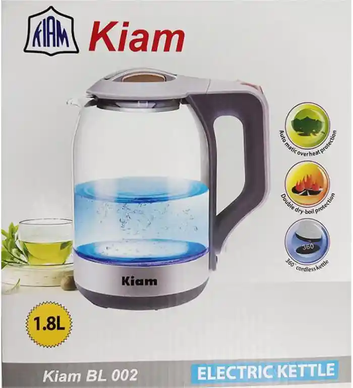 Kiam BL-002 Transparent Electric Kettle 1.8L Automatically Turns Off Over Heat Protection
